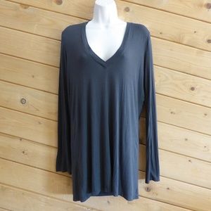 Riller & Fount Gray V-neck Drape Long Sleeve Shirt Tunic Top Stretchy Basic